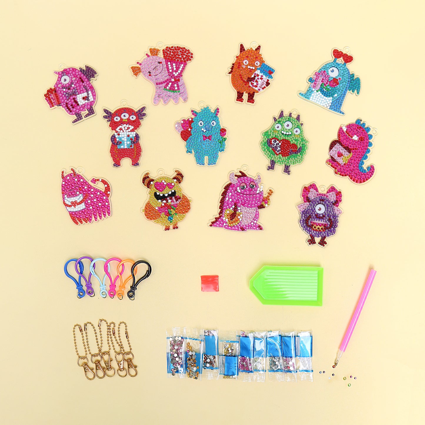 CF029 Adorable Keychains Diamond Art Kit – Monsters (Set of 15)