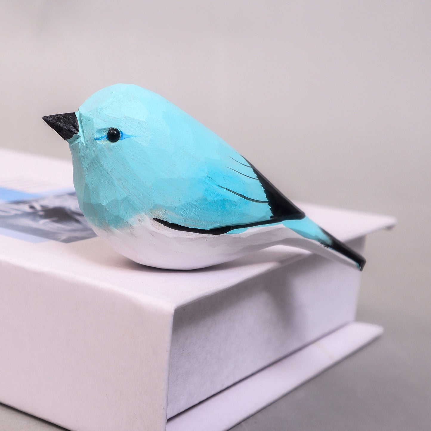 HM020 Hand-Carved Wooden Bird Figurine – Blue