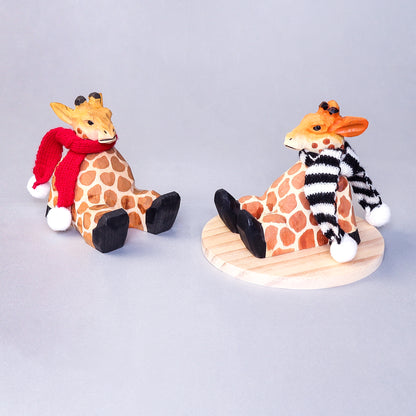 HM005 Handmade Wood-Carved Giraffe Cellphone Stand