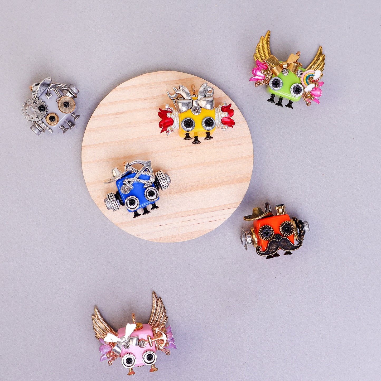 HM009 Handcrafted Wooden Bot Necklace, Keychain, or Mini Decor