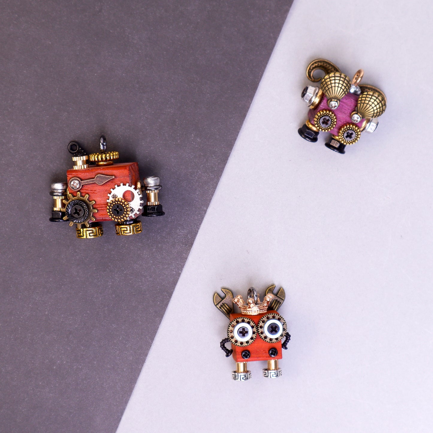 HM009 Handcrafted Wooden Bot Necklace, Keychain, or Mini Decor