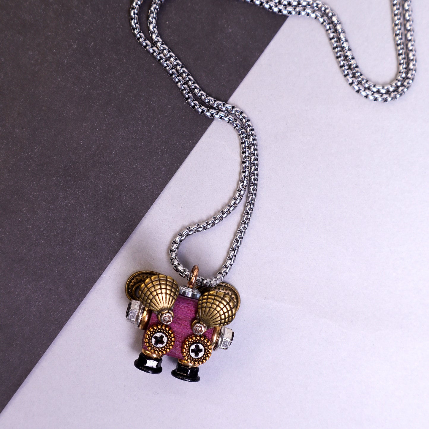 HM009 Handcrafted Wooden Bot Necklace, Keychain, or Mini Decor