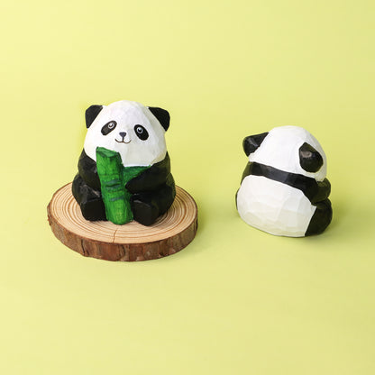 HM008 Hand-Carved Wooden Panda Figurine
