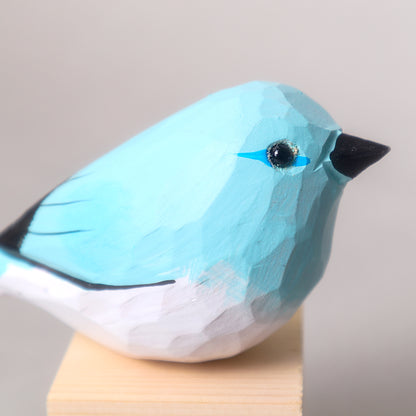 HM020 Hand-Carved Wooden Bird Figurine – Blue